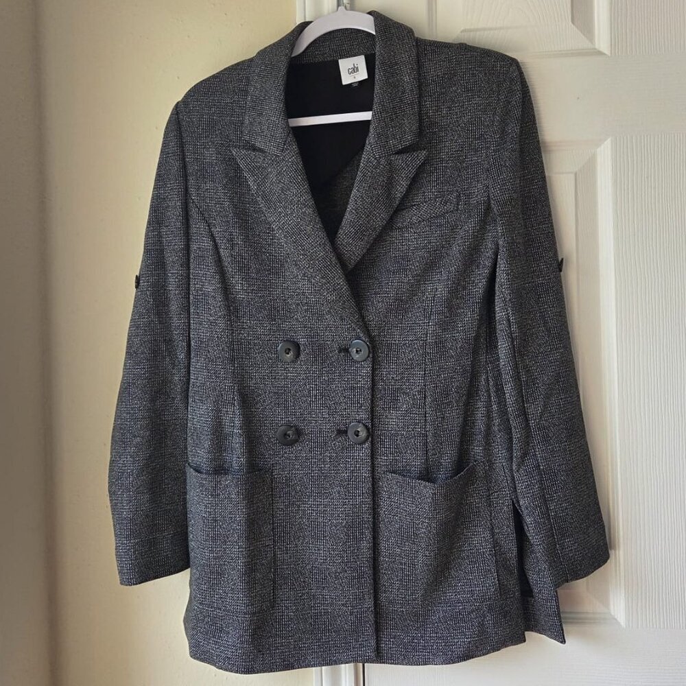 Cabi Gray Bond Blazer Double Breasted Size S EUC Long Sleeves Office Business